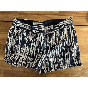LOFT Linen Blend Shorts Womens Size 2 Navy White Abstract Button Accent Pockets
